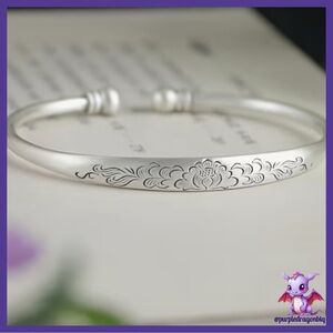 Exquisite Sterling Silver Floral Double Bead Cuff Bracelet